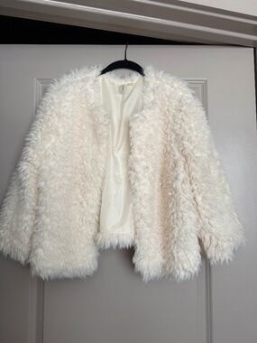 Off white faux fur short jacket